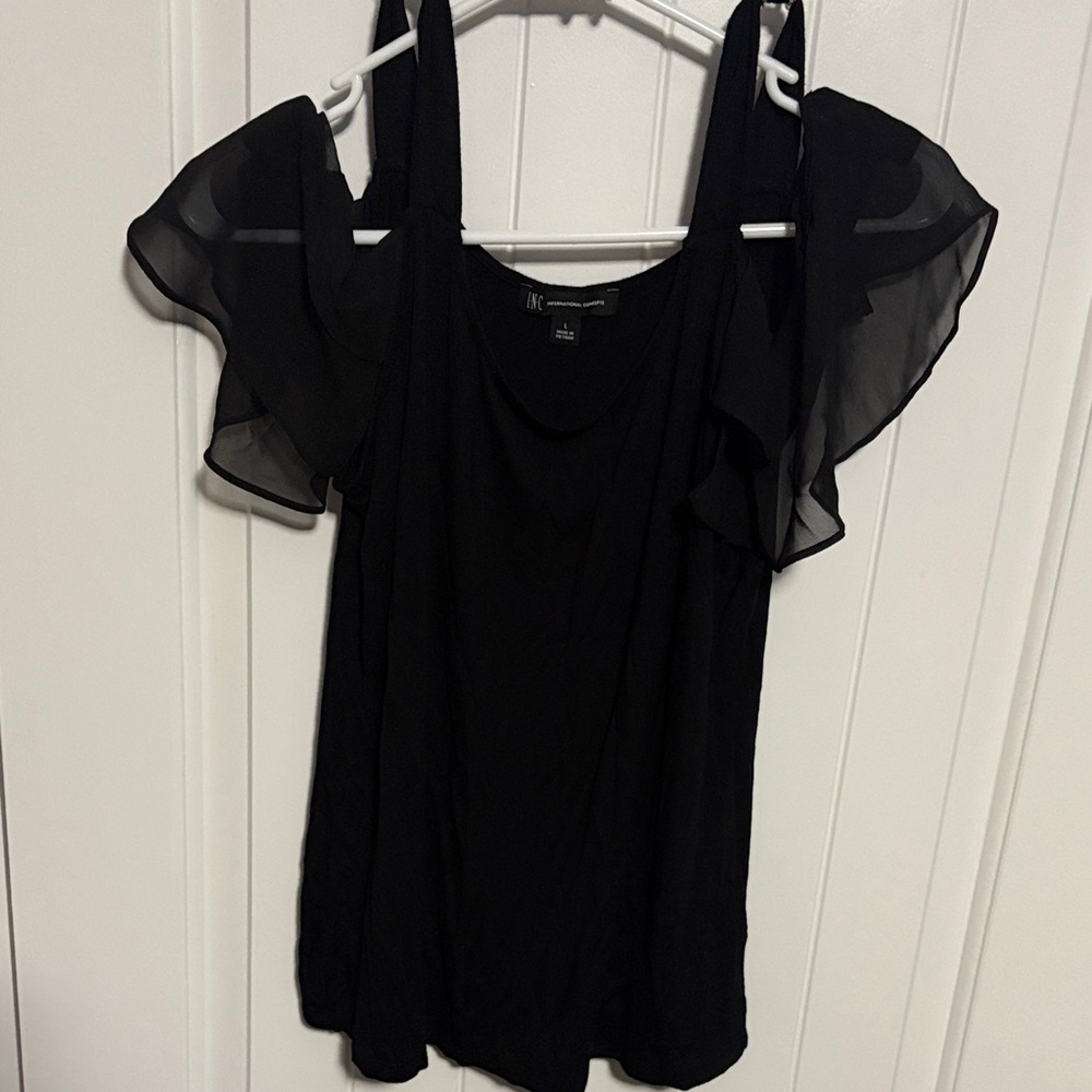 INC International Concepts Elegant Black Cold Shoulder Top L